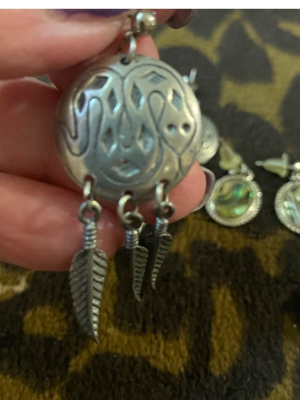 Silver-Tone Feather Drop Pendant Earrings - Silver With a snake